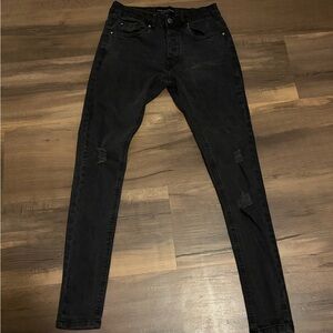 Men's Good For Nothing Black Skinny Fit Ripped Jeans Size 28 XS
